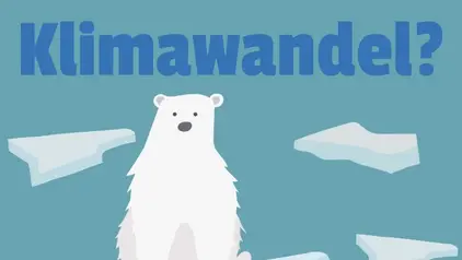 Ein gezeichneter Eisbär auf einer Eisscholle von Vorne. Auf dem Sticker der Text: "Klimawandel? Gar nicht cool."