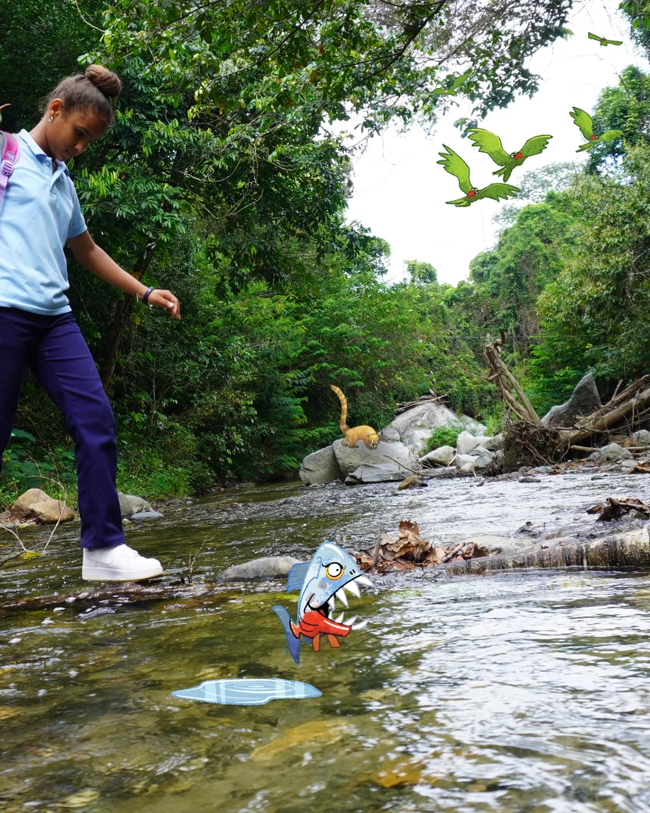 Melanis Weg zur Schule führt durch einen Flusslauf. 