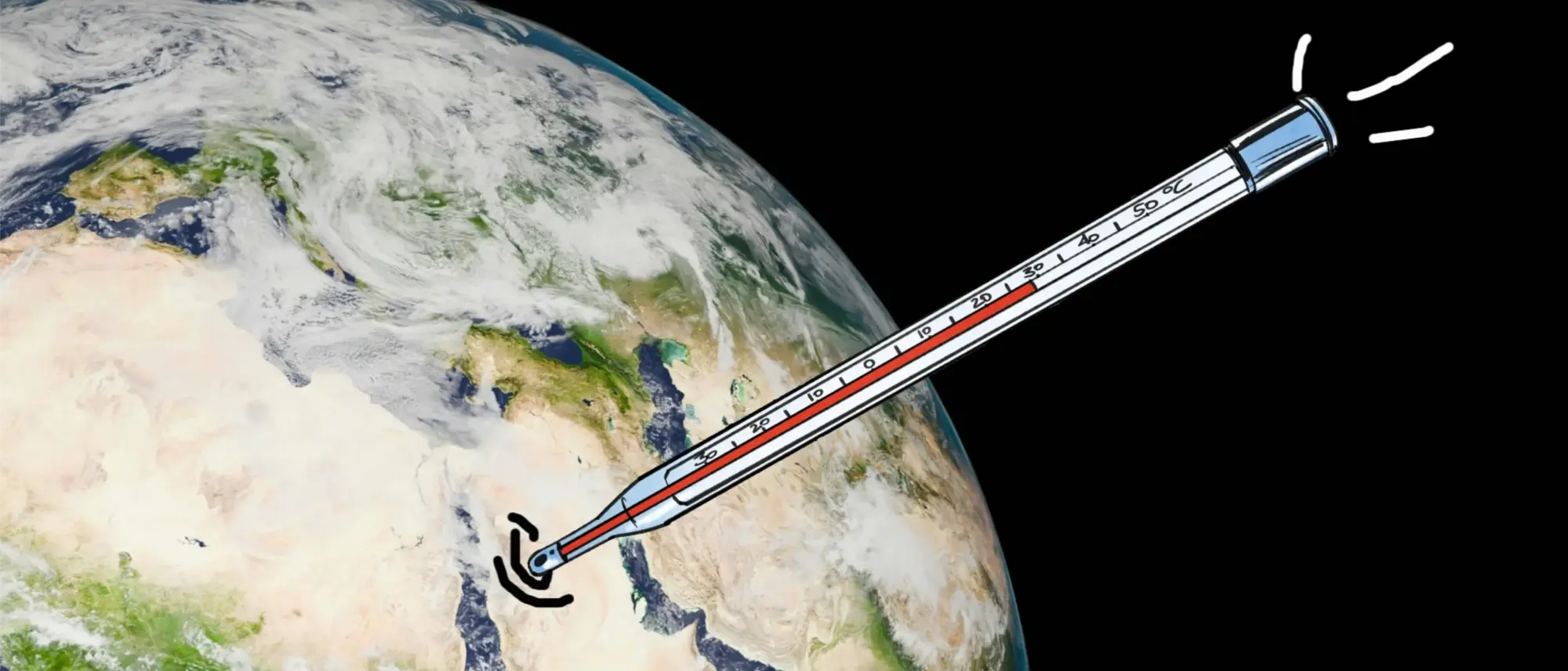 Die Weltkugel - im Comic Stil hinzugefügt – ein Thermometer das darin steckt, also die Temperatur misst.