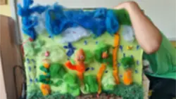 Die Außenseite eines "Tapetenbuches" aufwendig mit gedrehtem Filz gestaltet